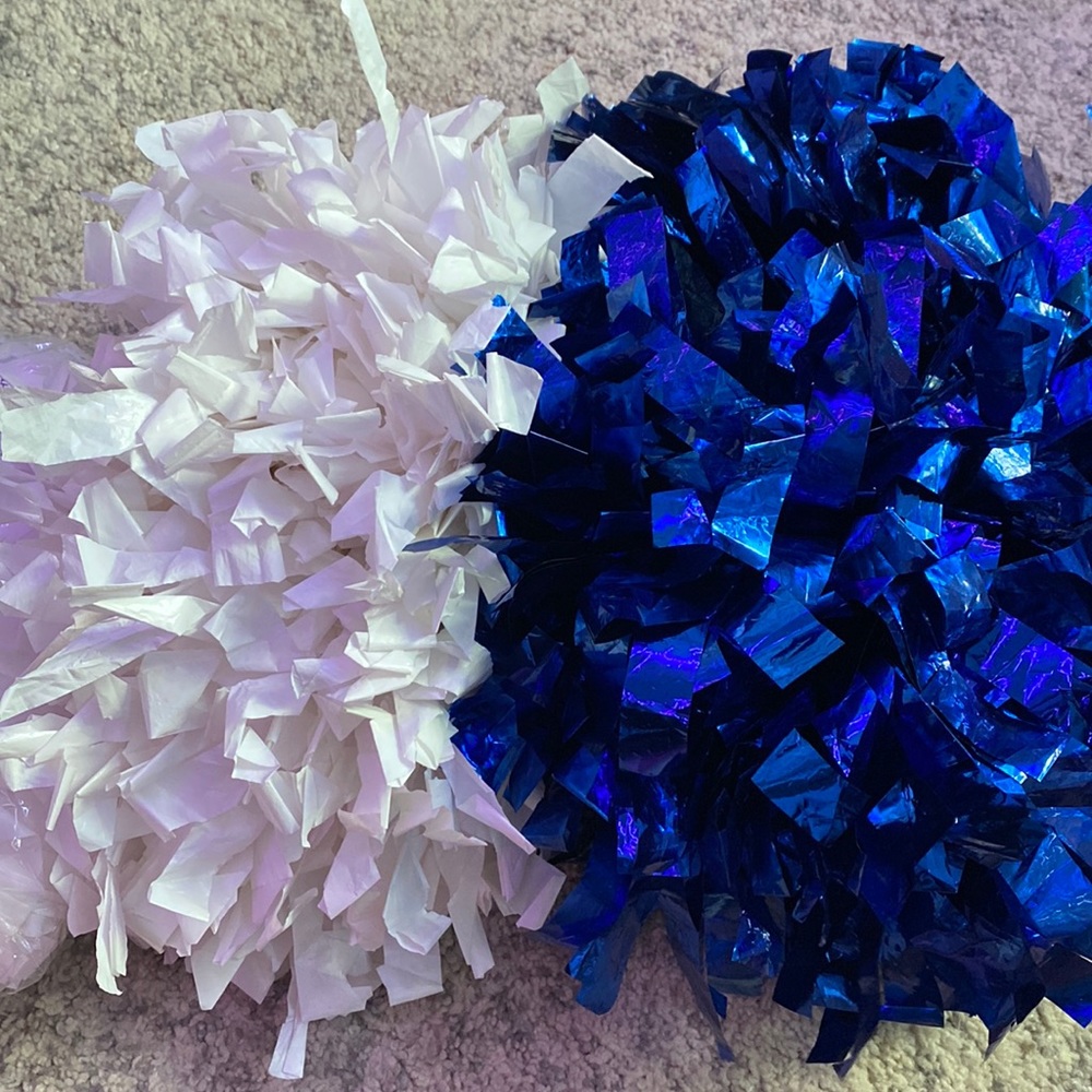 Brand New Metallic Royal Blue and White Poms